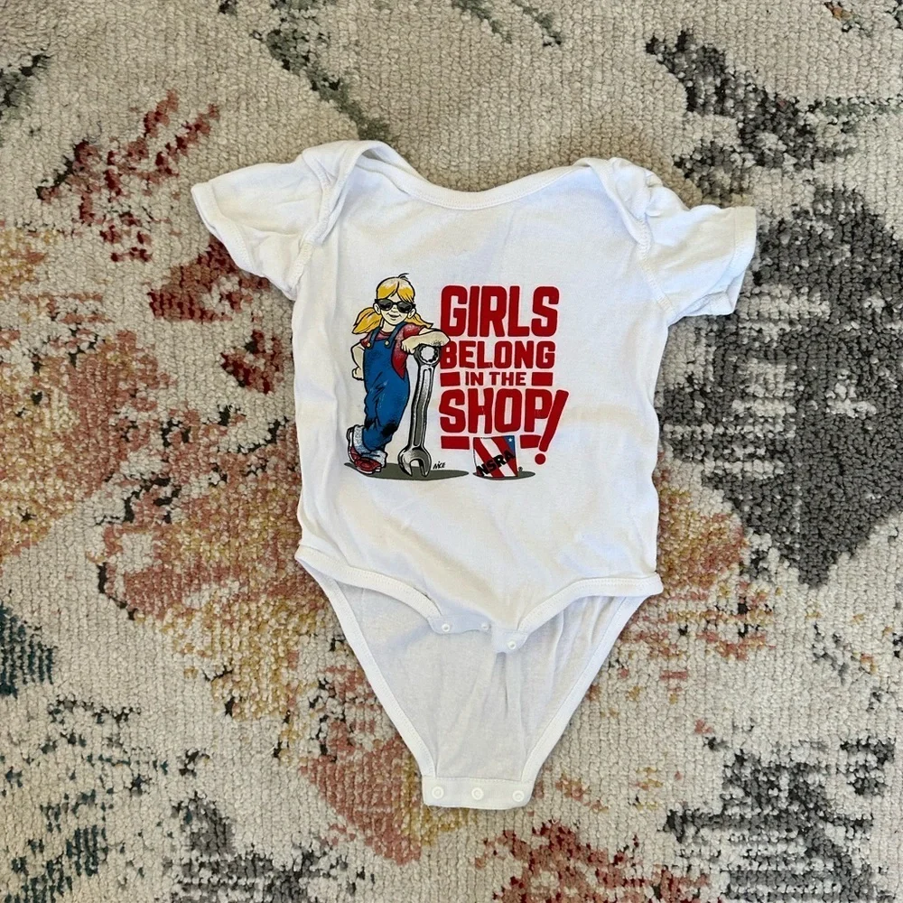 Girls Belong in the Shop NSRA Graphic Onesie 18 M Baby Girl Rabbit Skins Apparel